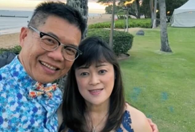 Irene Gaw-Lai, 56, (left) was found in the den of the San Marino home in January. Six months later, her husband Yoon 'Kevin' Lai, 63, was charged with her murder, allegedly beating her with a frying pan before setting her alight