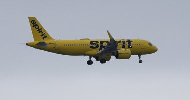 A Spirit Airlines jet flew into the path of Hurricane Erin on Monday as the storm reached Category 4 strength (Stock Image)