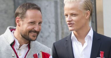 Crown Prince Haakon has been pictured taking his disgraced stepson Marius Borg Høiby on holiday. Pictured together previously in 2014