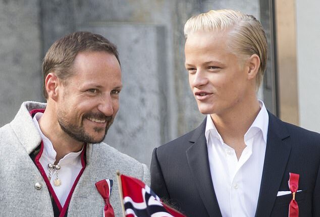Crown Prince Haakon has been pictured taking his disgraced stepson Marius Borg Høiby on holiday. Pictured together previously in 2014
