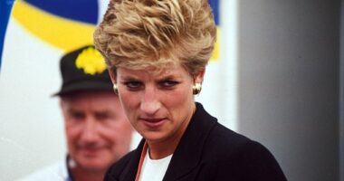 Princess Diana, pictured here at The British Grand Prix in 1994, may have been 'set up as a date for disgraced financier Jeffrey Epstin, Ghislaine Maxwell has claimed