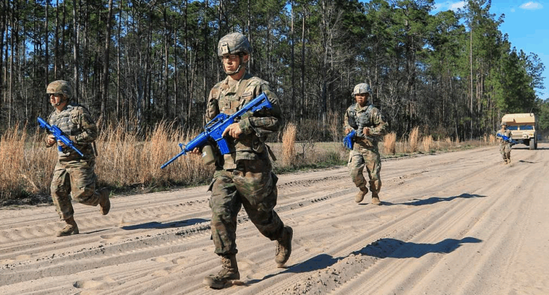 soliders running with fake guns
