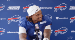 Damar Hamlin talking at a press conference.
