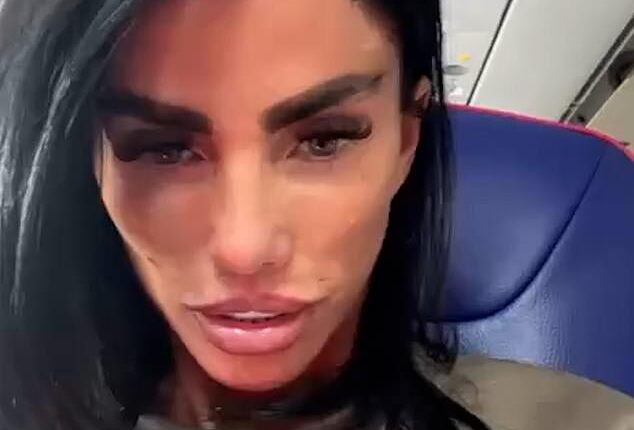 The hilarious moment a horrified plane passenger realises he's sat behind Katie Price has been captured on film