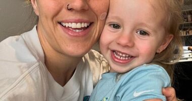 Matildas star Katrina Gorry has revealed how a teammate and seeing a psychologist helped her overcome an eating disorder (pictured, with daughter Harper)