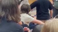 Viral footage shows the hulking Lincoln High School student throwing punches at a staff member before being slammed to the ground