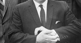 This year marks 50 years since Teamsters boss Jimmy Hoffa vanished without a trace. Pictured: Hoffa leaving the Federal Courthouse after he was convicted and sentenced of jury-tampering