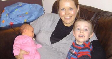 Caroline Strawson with her daughter, left, and son. Caroline writes her husband 'was jealous of the attention I devoted to our baby – attention he could have previously demanded for himself'