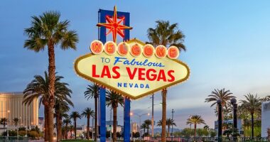 Sin City tourism is down 11 percent and overall visits to Las Vegas are down more than 6 percent this year. Pictured: the iconic Vegas sign