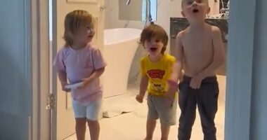 James Maddison shared an adorable moment with his three Tottenham-supporting children as he recovers from an ACL injury