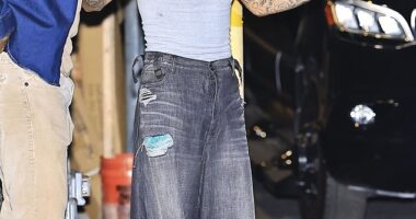 Justin Bieber looked in good spirits as he was spotted smoking outside Coucou Restaurant in West Hollywood during a date night with wife Hailey on Sunday