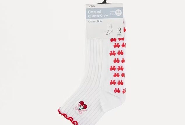 Fitness lovers were quick to spot the pilates-perfect Kmart Frill Quarter Crew Non-Slip Socks $8 in the new Love Cherry Multi design