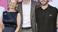 Liam Neeson's (M, pictured last Monday) son Daniel Jack Neeson (R) reacted to his surprising romance with his Naked Gun leading lady Pamela Anderson (L), by commenting on her Instagram post featuring the coy couple last Friday