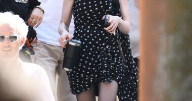 Lily Collins looked chic as she was spotted filming in Italy on Tuesday for series five of Emily In Paris