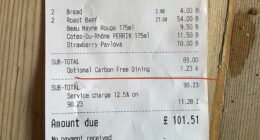 Taking to Reddit one customer from The Pig and Butcher in Islington, highlighting a discretionary £1.23 'Carbon Free' fee that had been added to their total meal price