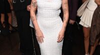 Lottie Moss cut an elegant figure in a white beaded dress as she led the stars at the Materialists gala screening at Picturehouse Central in London on Tuesday night