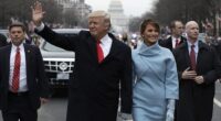 For the swearing-in ceremony, she chose a soft, powder-blue knee-length dress with a high-necked tailored jacket and matching gloves