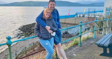 Ben Walsh, 40, from Retford in Nottinghamshire, and girlfriend Laura Taylor, 38, were strolling along the promenade in Gourock, Renfrew, when they stopped for a scenic snap