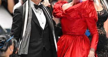 Meryl Streep put on a very glamorous display in sweeping red gown as she joined Stanley Tucci on set of Devil Wears Prada 2 before filming in NYC on Friday