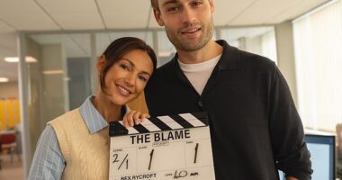 Michelle Keegan looked raring to go as she and her co-star Douglas Booth, kicked off filming for their new show, The Blame, marking her first TV role since becoming a mum
