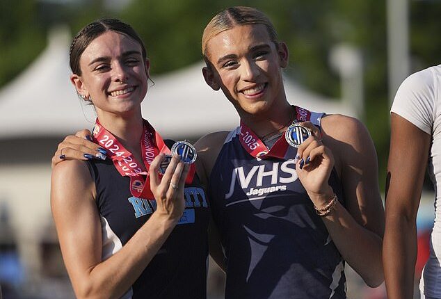 Transgender athlete AB Hernandez (R) dominated a girls' track meet in California this year