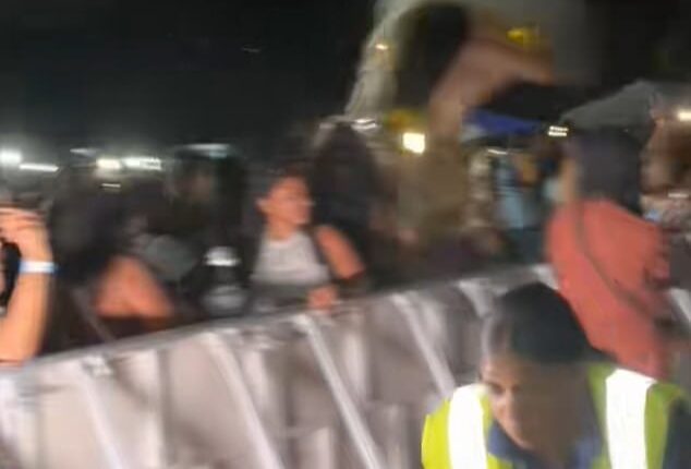 The SandZ Caribbean music festival, held in Addington Park in Croydon, descended into chaos over the weekend. Pictured: The crowd shouting and throwing water bottles