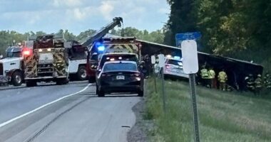 Multiple fatalities with up to 52 victims after tour bus overturns in Upstate New York and EJECTS passengers onto road