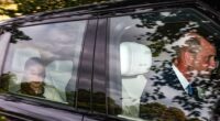 Princess Charlotte rode in the back seat of the car along with her brothers, Princes George and Louis, as the whole family headed to church
