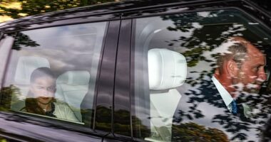 Princess Charlotte rode in the back seat of the car along with her brothers, Princes George and Louis, as the whole family headed to church