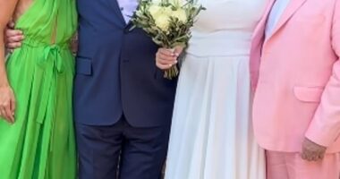 Myleene Klass beamed as she watched her 'dear friend' marry journalist Nick Ferrari at a lavish ceremony in the south of France on Saturday