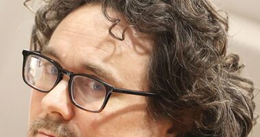 Former NCIS actor Gabriel Olds stared into the camera during an earlier hearing on July 29 hearing over charges he raped and sexually abused a number of women between March 2017 and May 2022