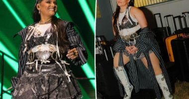 Nelly Furtado shows off curves in cutout top, distressed miniskirt