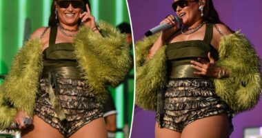 Nelly Furtado shows off curves in ruffled hot pants during Boardmasters Festival performance