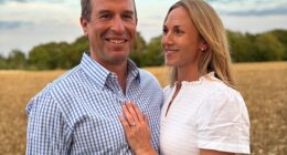 Harriet Sperling flashes her engagement ring as she and Peter Phillips announce their engagement earlier this month