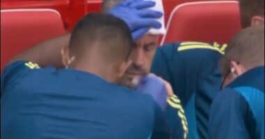 Nottingham Forest assistant Rui Barbosa needed six stitches after hitting his head on Sunday