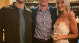 Influencer Kylie Swanson, 36, has angered Nantucket locals with her summer camp for adults. She is pictured with a friend, center, and husband, left