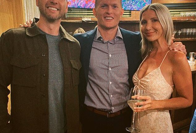 Influencer Kylie Swanson, 36, has angered Nantucket locals with her summer camp for adults. She is pictured with a friend, center, and husband, left