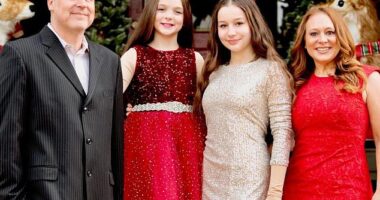 Peter Livingston (left) and his wife Donna (right), both 48, and their two young daughters Everly (second from right), 14, and Alydia (second from left), 11, perished aboard American Airlines Flight 5342 when it crashed over the Potomac River in Washington, DC