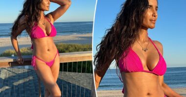 Padma Lakshmi rocks hot pink string bikini in the Hamptons