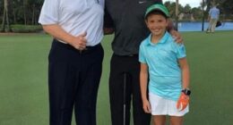 Kai Trump¿s first-ever Instagram post - a 2021 photo with her grandfather Donald Trump and Tiger Woods