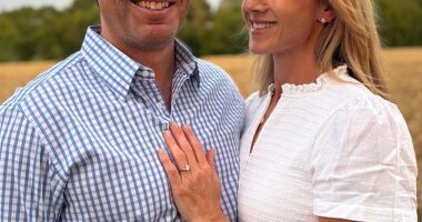 Harriet Sperling  flashes her engagement ring as she and Peter Phillips announce they are to marry