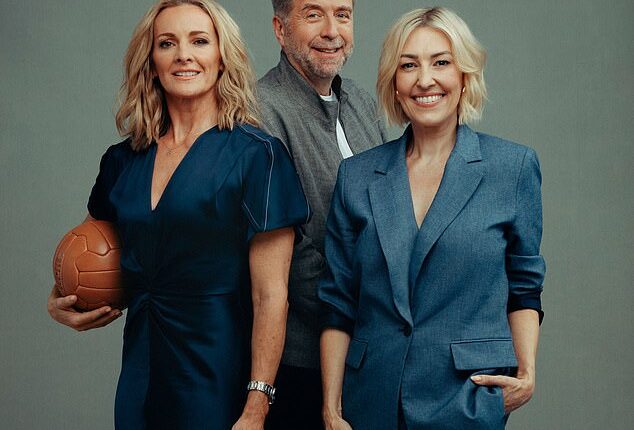 Gabby Logan (L), Mark Chapman (C), and Kelly Cates (R) pose for their official MOTD photo