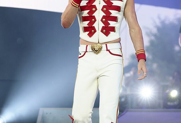 Benson Boone kicked off his American Heart tour on Friday night, but some fans have noticed his stage looks more like another part of the body;  Pictured in Indio, CA in April