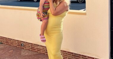 Pregnant Shaughna Phillips revealed she has officially hit the third trimester as she enjoys her final holiday with daughter Lucia as a family of two, sharing snaps on Instagram on Wednesday
