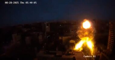 Two missiles, less than twenty seconds apart, were fired into the building