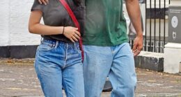 Rachel Zegler looked loved-up with her boyfriend Nathan Fernand as they stepped out for a rainy stroll in London on Monday