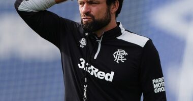 Russell Martin takes Rangers training ahead of the second leg of their play-off