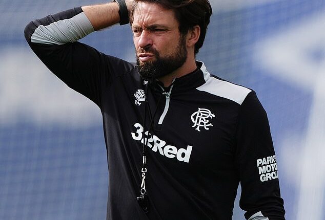 Russell Martin takes Rangers training ahead of the second leg of their play-off