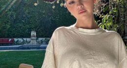 Selena Gomez showed off her toned midriff and flashed her sparkly engagement ring in a sultry snap over the weekend