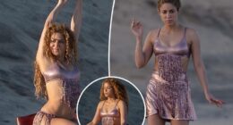 Shakira shows off her curves in metallic pink bikini during Mexican getaway